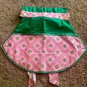 Pink and Green XS Small Vintage Homemade Floral Tie Back Half Apron Button Up